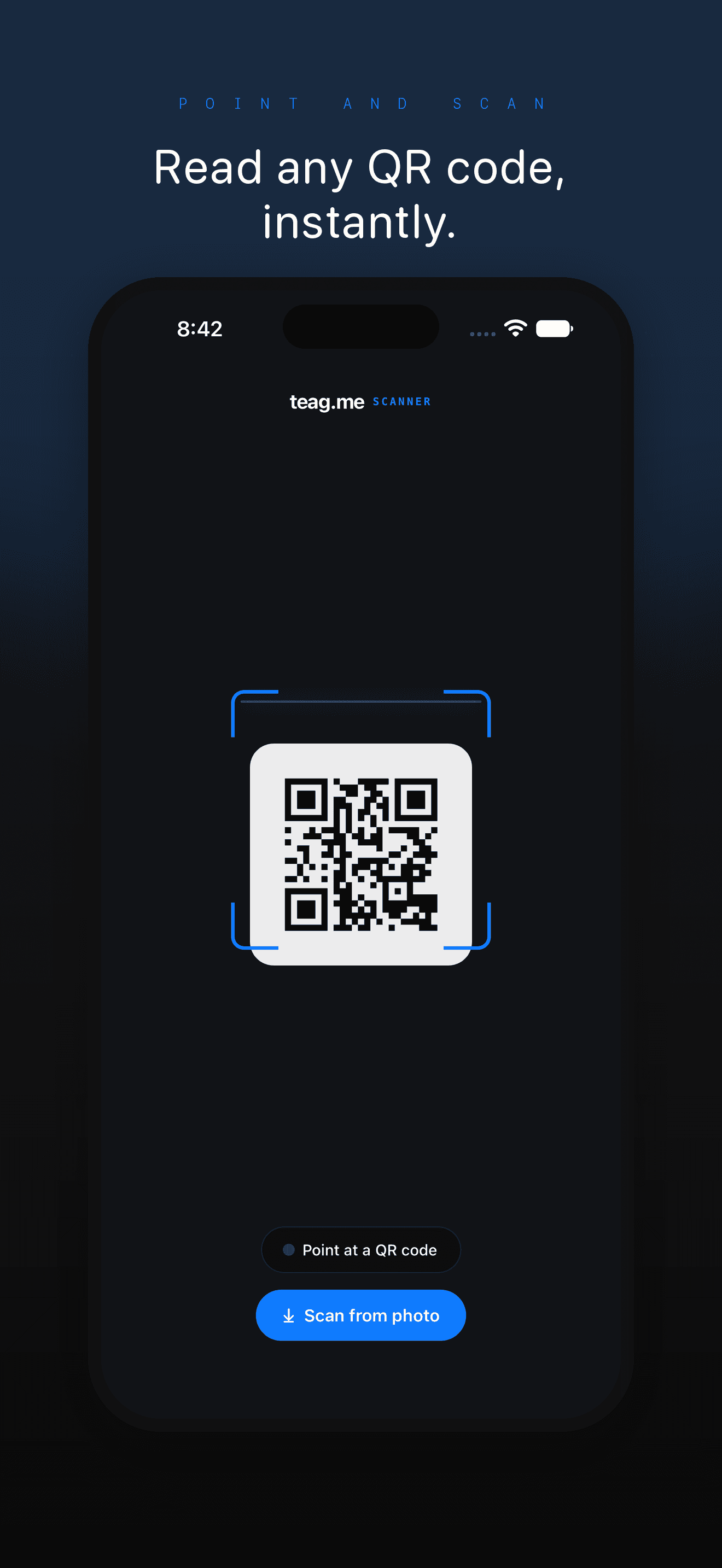 QR Code by teag.me reading a QR code